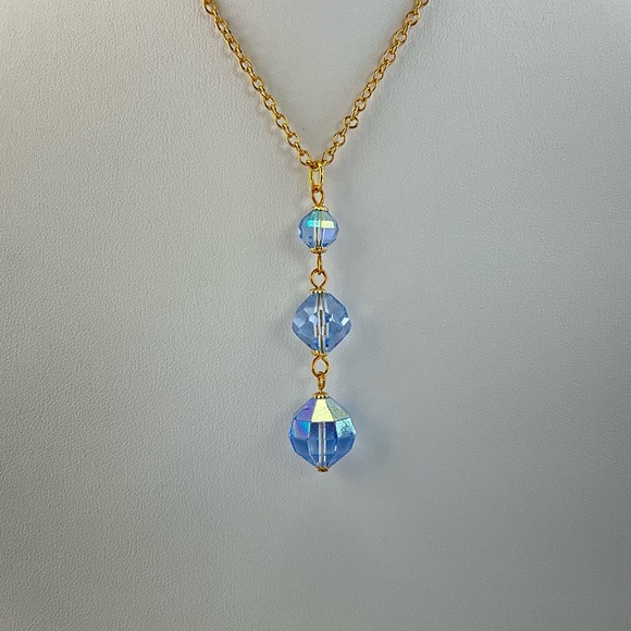 HOST PICK! Aurora Borealis Crystal Pendant Necklace, Handmade, Vintage Crystals - Picture 8 of 11